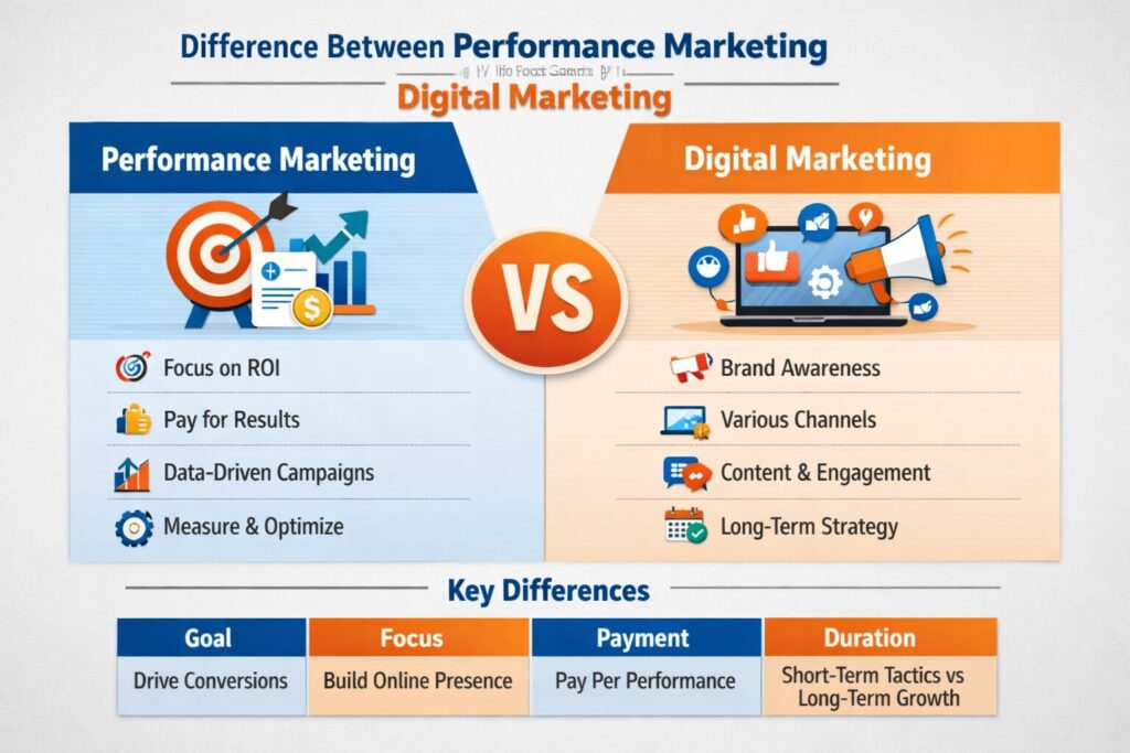 What Is the Difference Between Performance Marketing and Digital Marketing? 1 Difference Between Performance Marketing and Digital Marketing